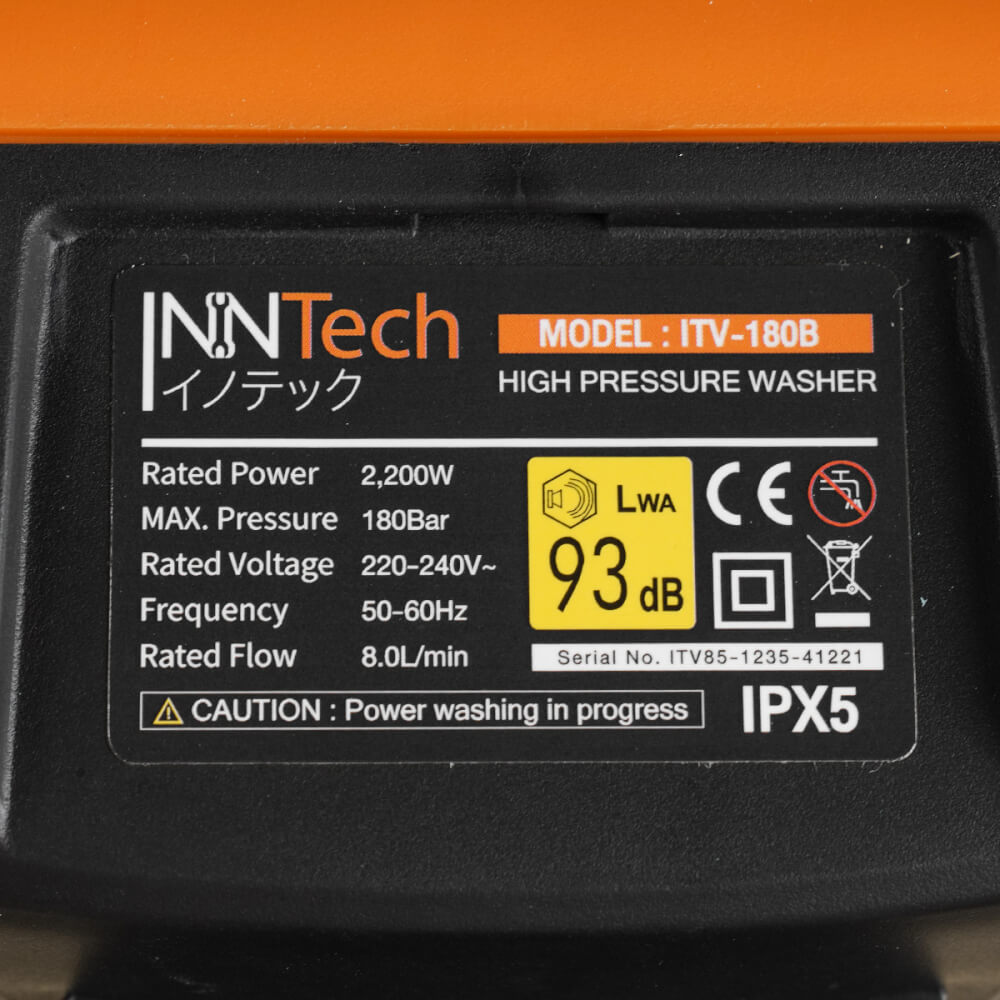 เครื่องฉีดน้ำแรงดันสูง InnTech รุ่น ITV-180B 180 บาร์ 2200 วัตต์